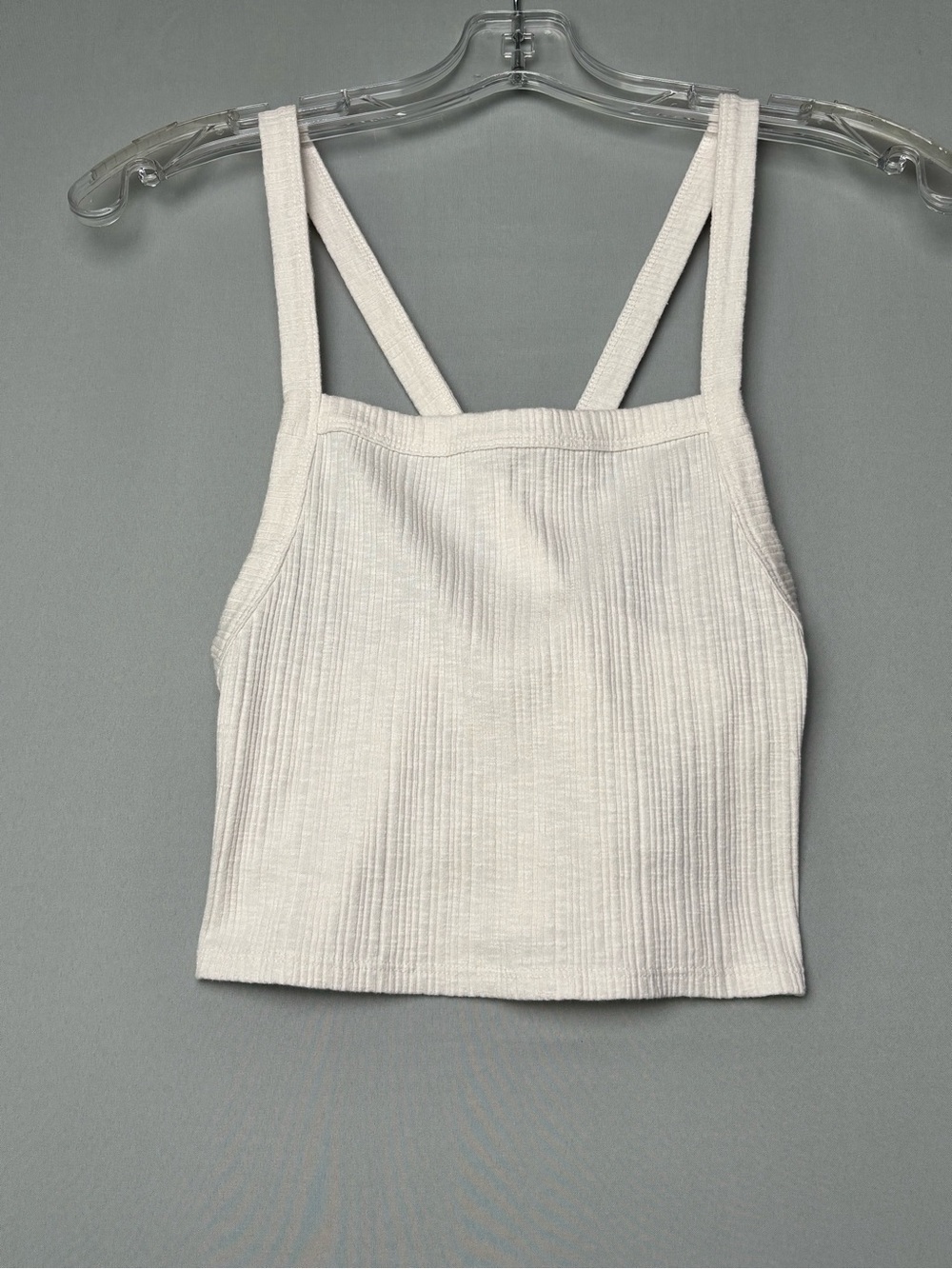 American Eagle Cream Ribbed Cross Back Crop Tank Top Medium Cottagecore Boho